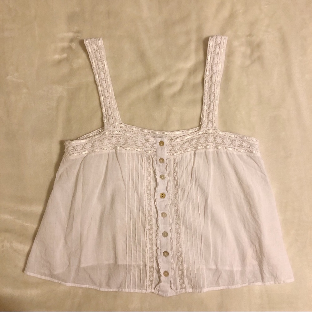 Love Shack Fancy Daisy Pintuck Lace Tank